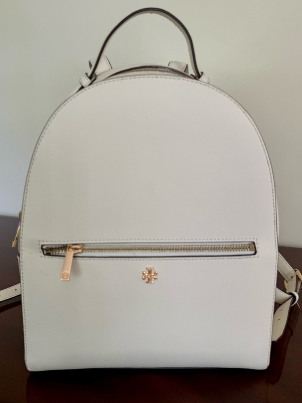 Tory Burch Off White Leather Emerson Backpack with Gold Hardware